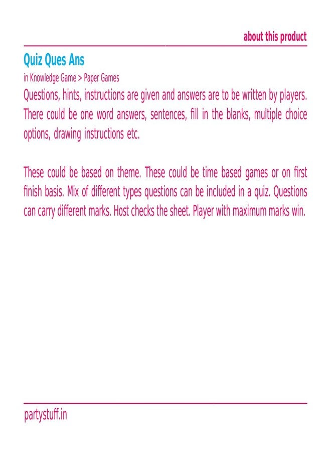 PartyStuff Paper Games - 2 Questions 1 Answer 2 (12 Piece) - Image 4